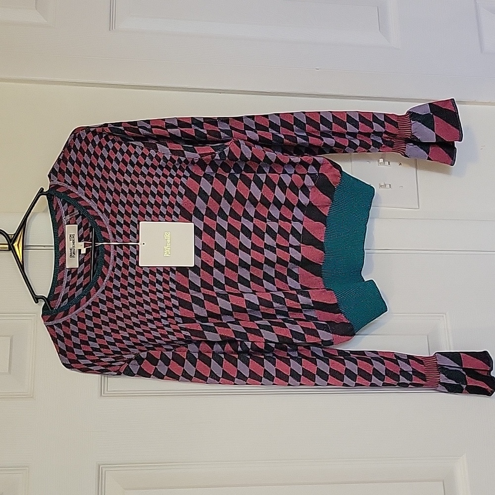 Diane Von Furstenberg Pink and Black Geometric Top